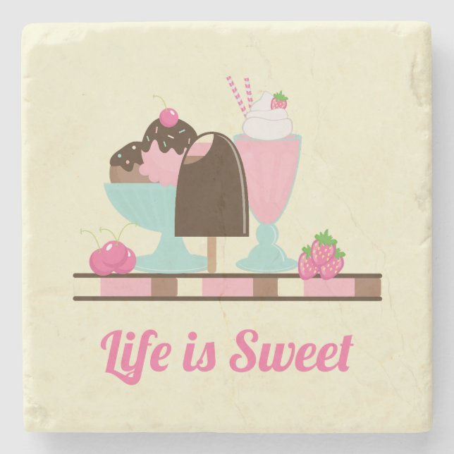 Life is Sweet Ice Cream Treats Stone Coaster (Front)