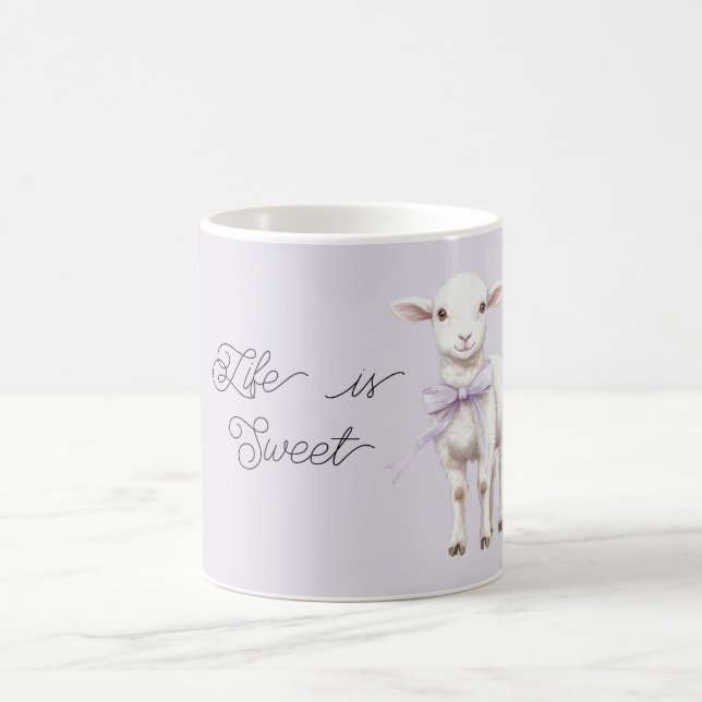 Life is Sweet Lavender Bow Happy Lamb Coffee Mug (Center)