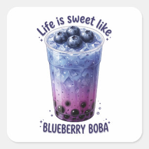 Life Is Sweet Like Blueberry Boba Square Sticker