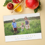 Life Is Sweet Modern Jewish New Year Photo Foil Holiday Card<br><div class="desc">This modern Rosh Hashanah holiday photo card features a horizontal photo with the greeting "Life is Sweet" in gold foil. On the back you will find a simple navy blue background. Further customize this design by adding another photo and/or text to the back! The gold foil on this card really...</div>