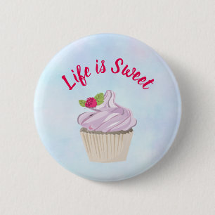 Life is Sweet Pink Cupcake 2 Inch Round Button