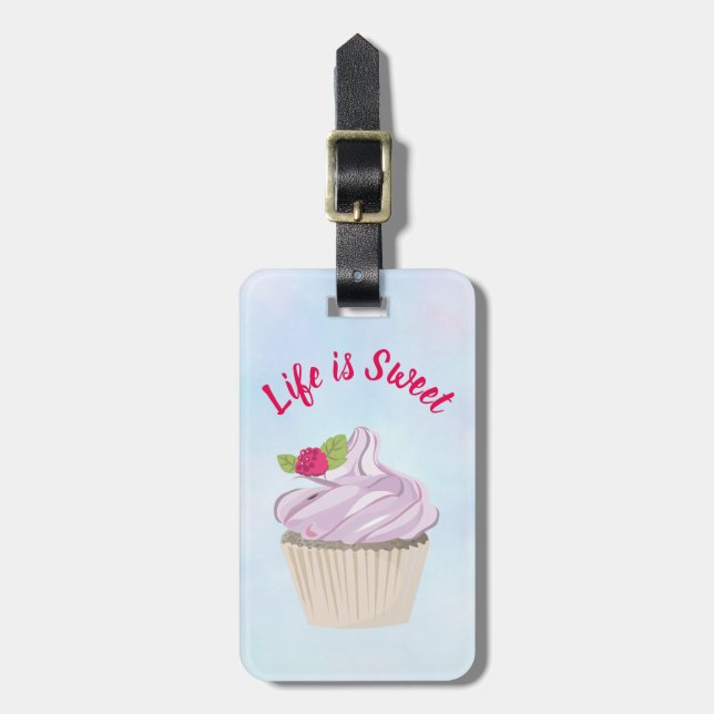 Life is Sweet Pink Cupcake Custom Luggage Tag (Front Vertical)