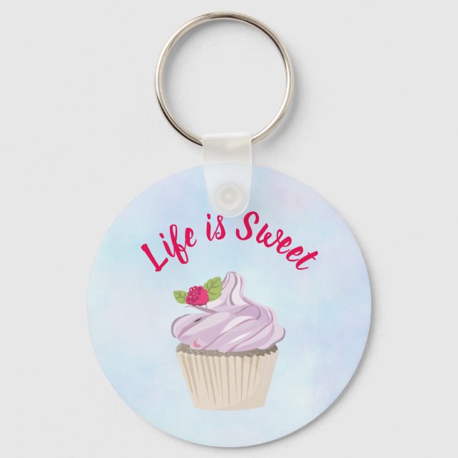 Life is Sweet Pink Cupcake Keychain (Front)