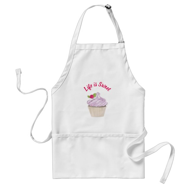 Life is Sweet Pink Cupcake Standard Apron (Front)