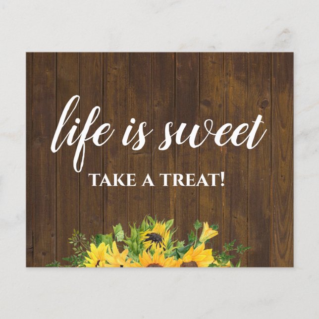 Life is Sweet Take a Treat Rustic Wedding Sign (Front)