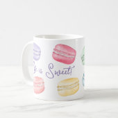 Life is Sweet Watercolor Rainbow Macaroon Monogram Coffee Mug (Front Left)