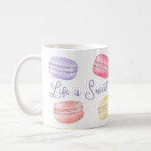 Life is Sweet Watercolor Rainbow Macaroon Monogram Coffee Mug (Left)