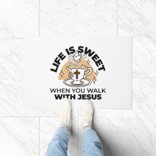 Life Is Sweet with Jesus – Christian Faith Tea Cup Doormat