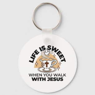 Life Is Sweet with Jesus – Christian Faith Tea Cup Keychain