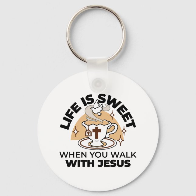 Life Is Sweet with Jesus – Christian Faith Tea Cup Keychain (Front)