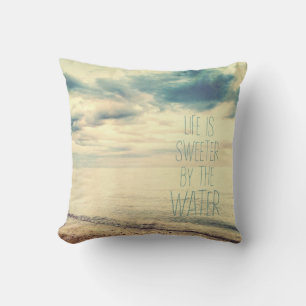 Life Is Sweeter Beach Scene Throw Pillow