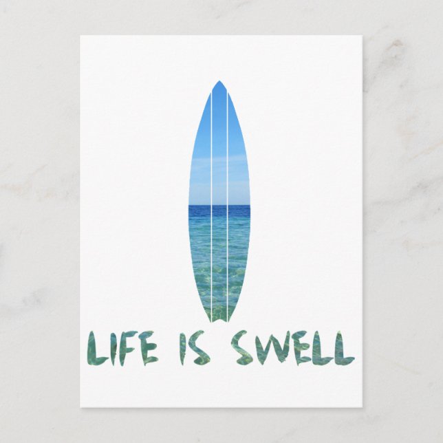 Life Is Swell Surf Board Design Postcard (Front)