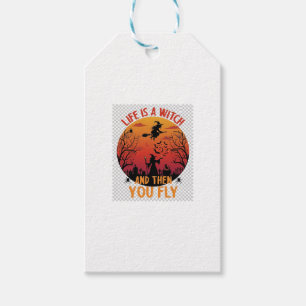 Life Is Witch Then You Fly Halloween Graveyard Bat Gift Tags