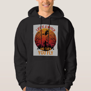 Life Is Witch Then You Fly Halloween Graveyard Bat Hoodie