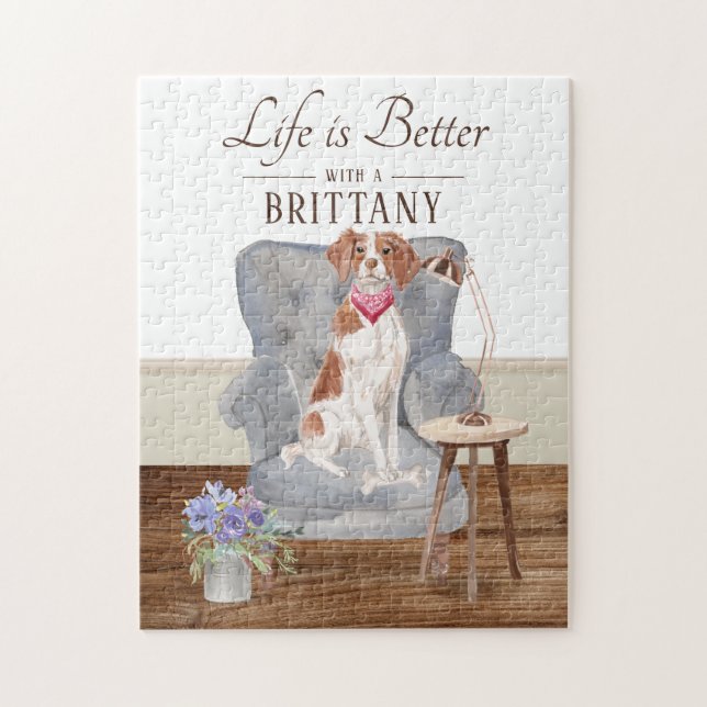 Life Is With A Brittany Jigsaw Puzzle (Vertical)