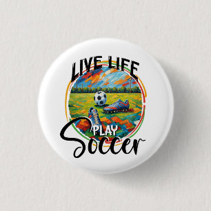 Life Live Play Soccer, Soccer Field 1 Inch Round Button