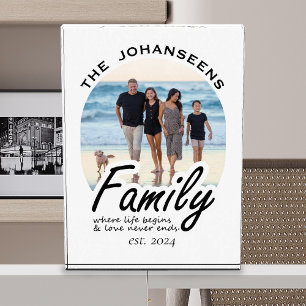Life & Love Quote Family Photo & Script Name Gift  Block