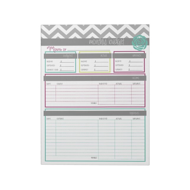 Life. More Organized.  Monthly Budget Notepad (Rotated)