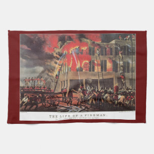 Life of a Fireman, Vintage Business Firemen Fire Kitchen Towel