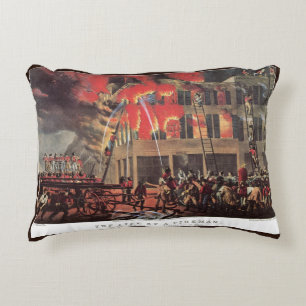 Life of a Fireman, Vintage Firemen Fighting a Fire Accent Pillow