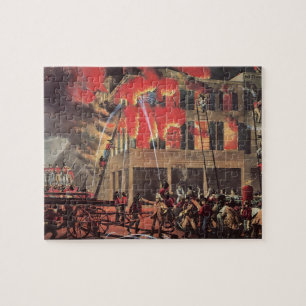 Life of a Fireman, Vintage Firemen Fighting a Fire Jigsaw Puzzle