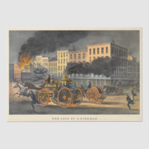 Life of a Fireman Vintage Lithograph Decoupage Tissue Paper