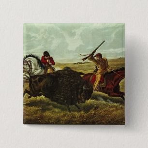 Life on the Prairie - the Buffalo Hunt, 1862 2 Inch Square Button