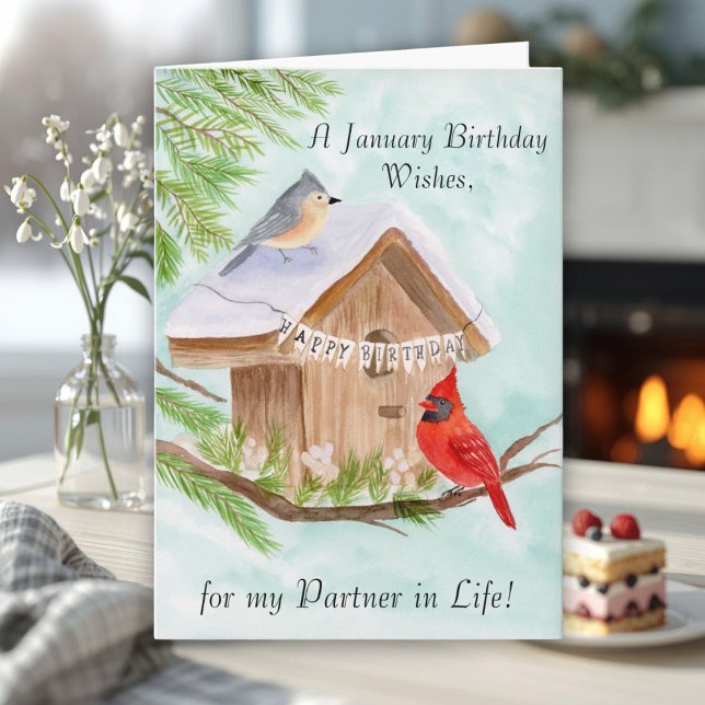 Life Partner Happy January Birthday Birds Card (Creator Uploaded)