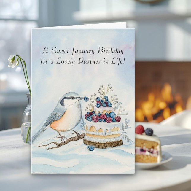 Life Partner Happy January Birthday Nuthatch  Card (Creator Uploaded)