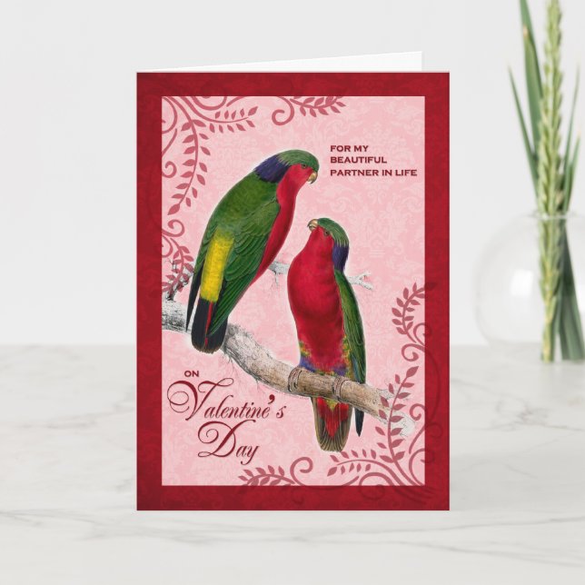 Life Partner Valentine's Day Love Birds Holiday Card (Front)