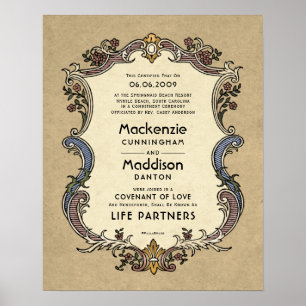Life Partners Ornate Border Wedding Certificate Poster