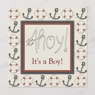 Life Ring Anchor Boys Nautical Baby Shower Invitation