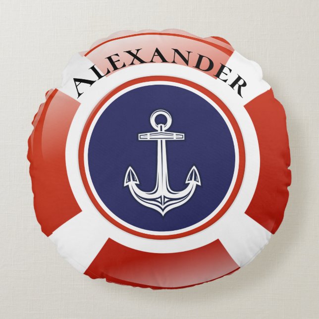 Life Ring Nautical Round Pillow (Front)