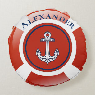 Life Ring Nautical  Round Pillow