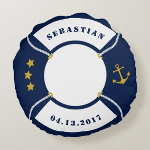 Life Ring Pillow, Personalizable Nautical Nursery Round Pillow