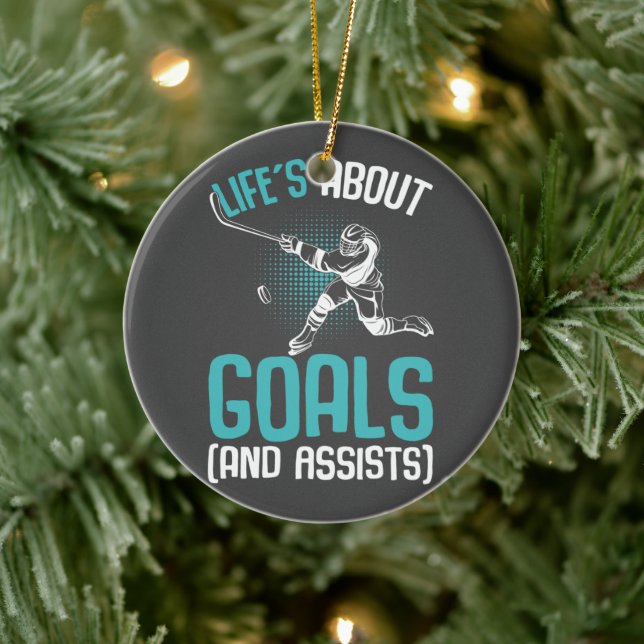 Life´s About Goals Hockey Player Ice Hockey Youth  Ceramic Ornament (Tree)