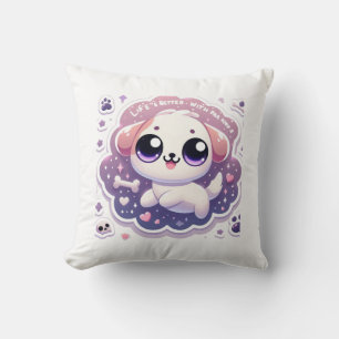 Life’s Better with Paw – Kawaii Puppy Pet Lover Throw Pillow