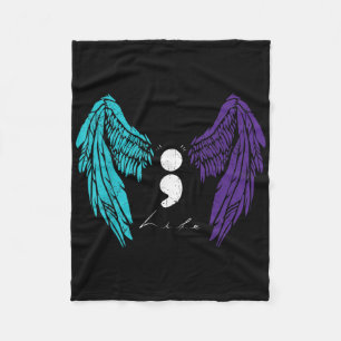 Life Semicolon &amp; Angel Wing Suicide Prevention Fleece Blanket
