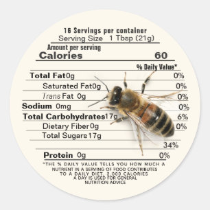 Life Size Bee Honey Nutrition Facts Label Ivory
