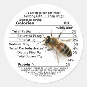 Life Size Bee Honey Nutrition Facts Label White