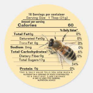 Life Size Bee Pure Honey Nutrition Fact Label Gold