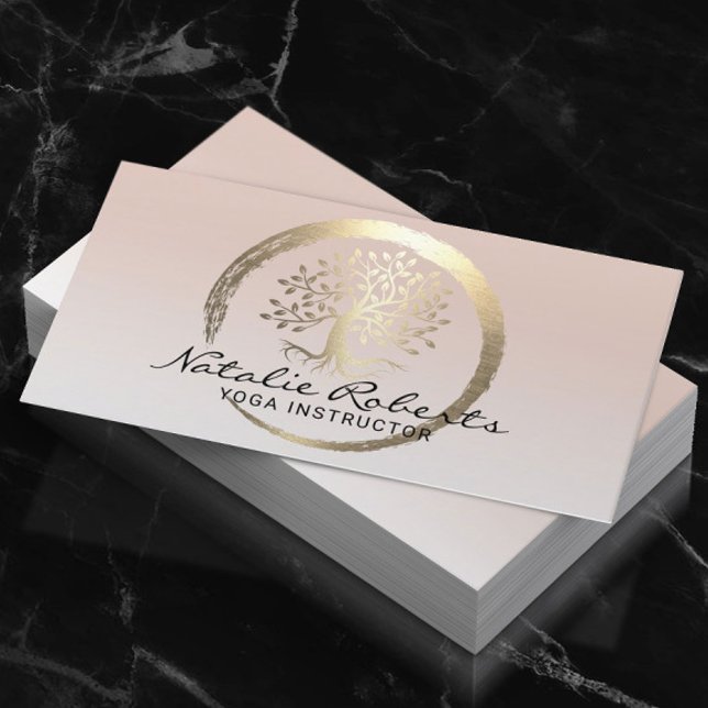 Life Tree Gold Circle Yoga Meditation Wellness Spa Business Card (Creator Uploaded)