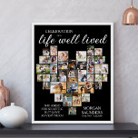 Life Well Lived Heart Shaped Photo Collage Funeral Poster<br><div class="desc">Heart Shaped Photo Collage Funeral service poster which you can also display at the wake or celebration of life memorial gathering. The photo template is set up for you to add your pictures which are displayed in landscape, portrait and square formats to automatically display a heart shape. If you have...</div>