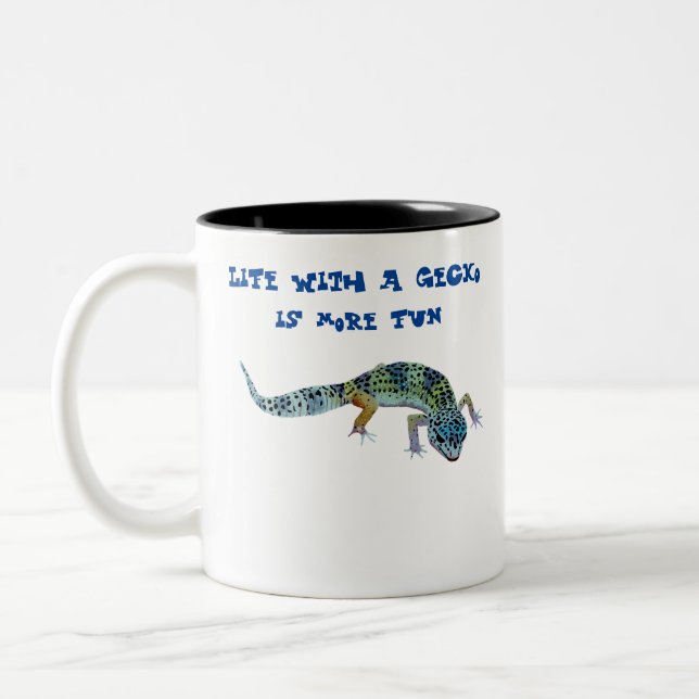 Life with a gecko is more fun Two-Tone coffee mug (Left)
