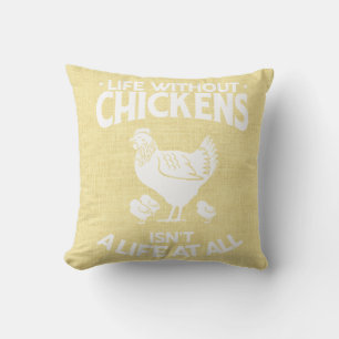 Life with Chickens Typography Throw Pillow