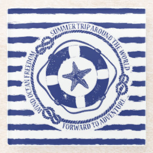 Lifebuoy And Starfish Glass Coaster