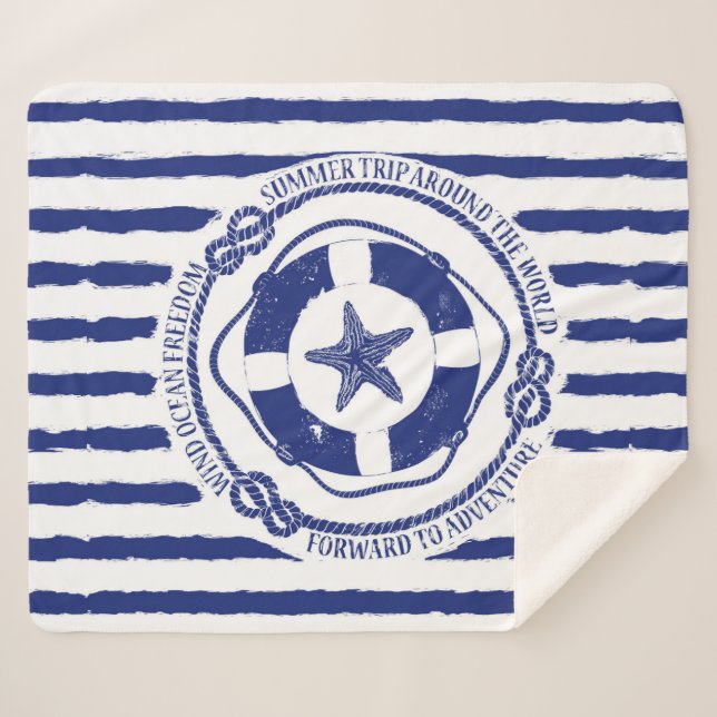 Lifebuoy And Starfish Sherpa Blanket (Front (Horizontal))