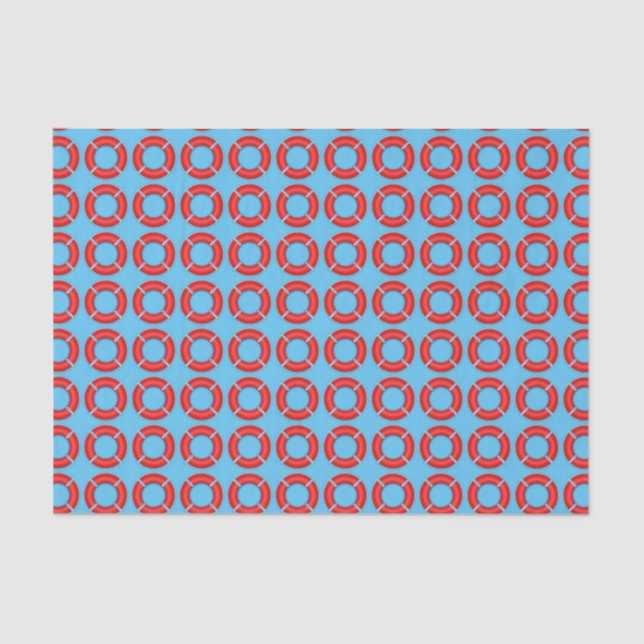 Lifebuoys Pattern Blue Nautical Tissue Paper (Front)