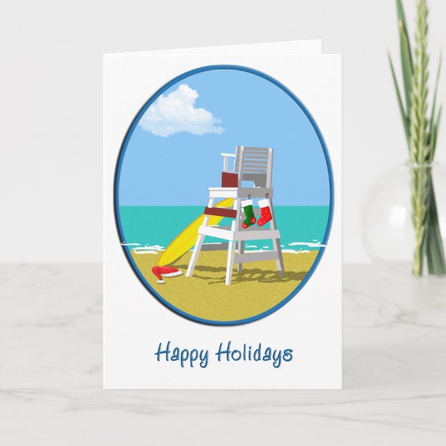 Lifeguard Chair at Christmas Holiday Card (Front)