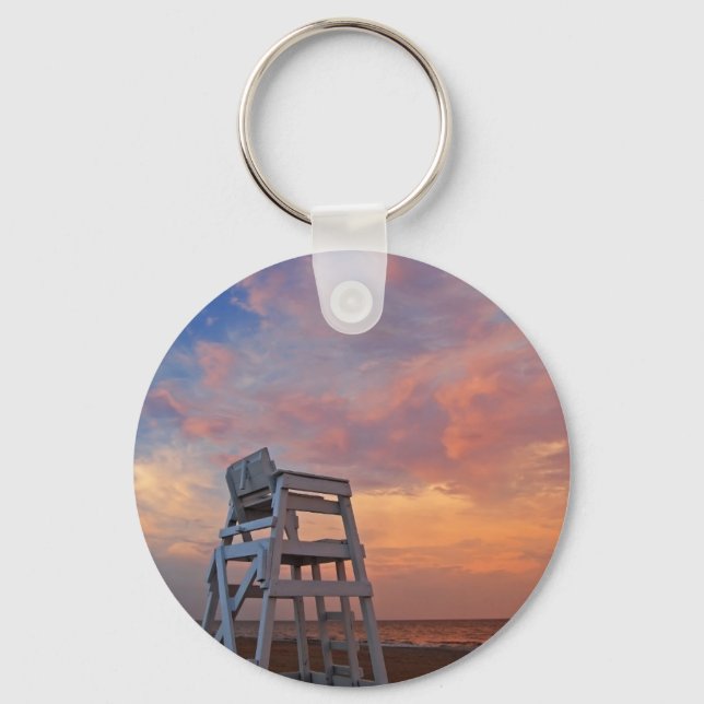 Lifeguard chair with dramatic sky. keychain (Front)